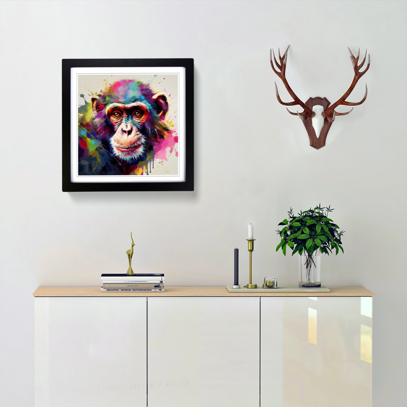 Monkey Abstract Art No.1 - Framed Print, Black
