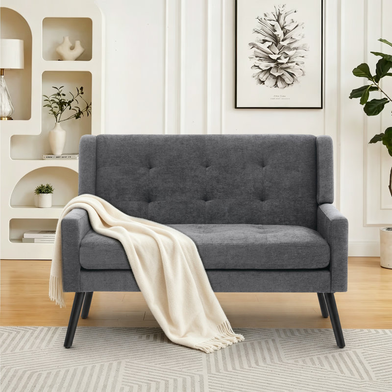 Canapé 47 po Mid-Century, Mélange de lin gris foncé