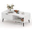Coffee Table with Storage, 2 Tier Wooden Coffee Table with Sliding Door, Solid Wood Legs