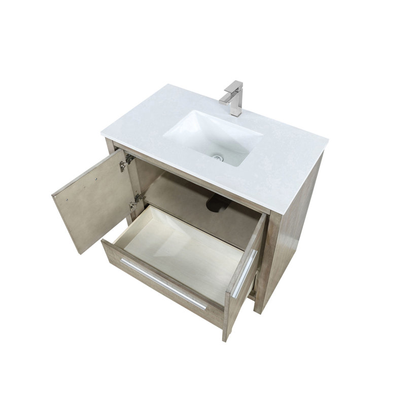 Lafarre 36" W x 20" D Single Bath Vanity Top & Faucet Set, Rustic Acacia, White Quartz