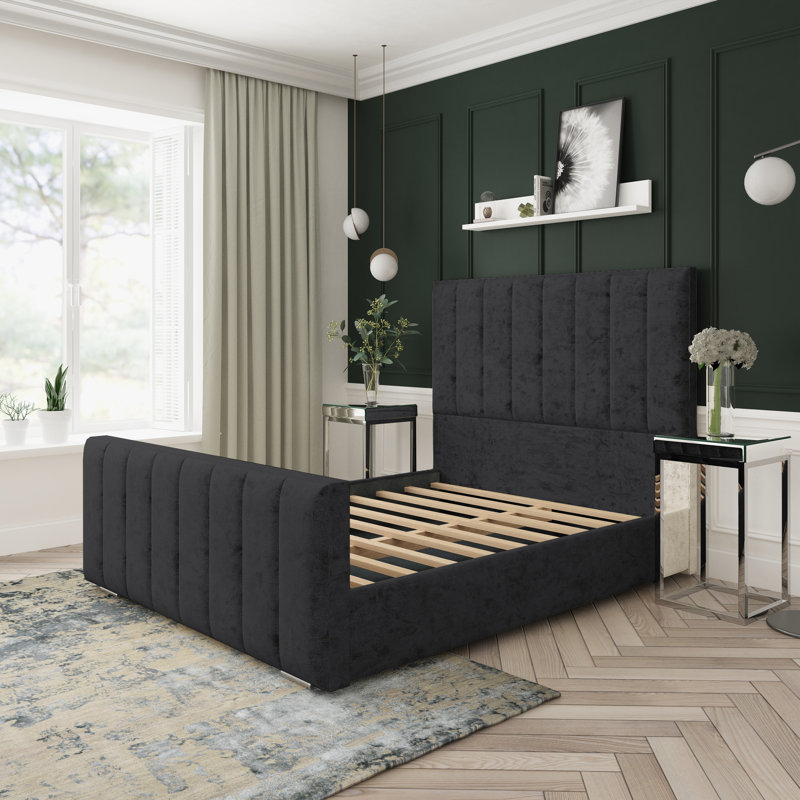Upholstered Bed, Black, Double (4'6)