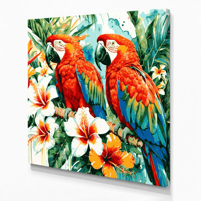 Hawaiian Macaws Brown Canvas Wall Art