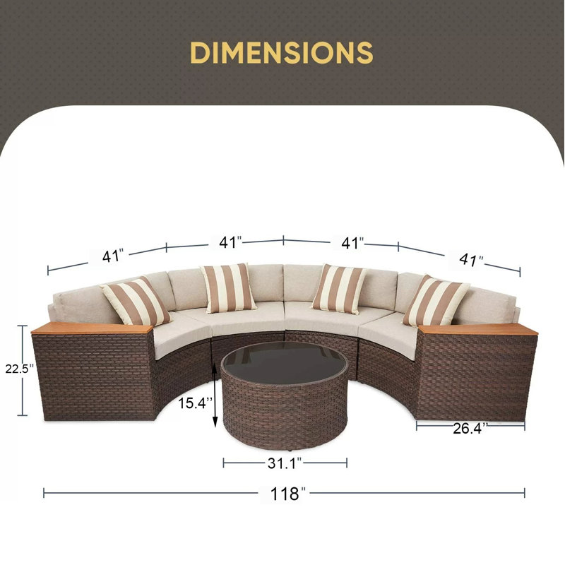 Ensemble de conversation modulaire en rotin avec coussins 5 pièces Damien, Marron, Marron
