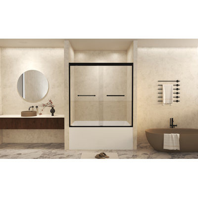 Portes de douche coulissantes en verre, semi-sans cadre, verre trempé Sgcc de 1/4 pouce, poignée en acier inoxydable, verre trempé, facile à nettoyer