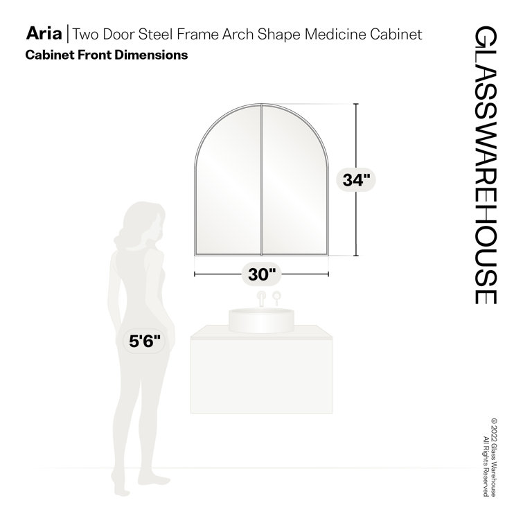 Glass Warehouse Aria 30 in. x 34 in. x 5 in. in. Arched Recessed Medicine Cabinet in Black with Mirror