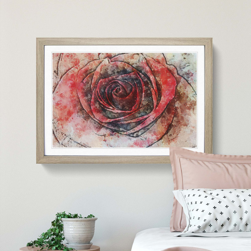 Red Rose in Abstract - Picture Frame Painting Print, Oak Framed, 36cm H x 48cm W x 2cm D