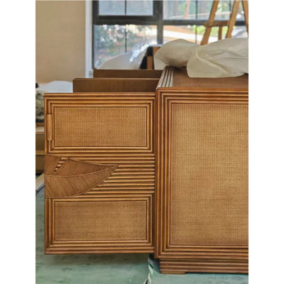 Armoire d'appoint en bois massif Simple Rattan Art