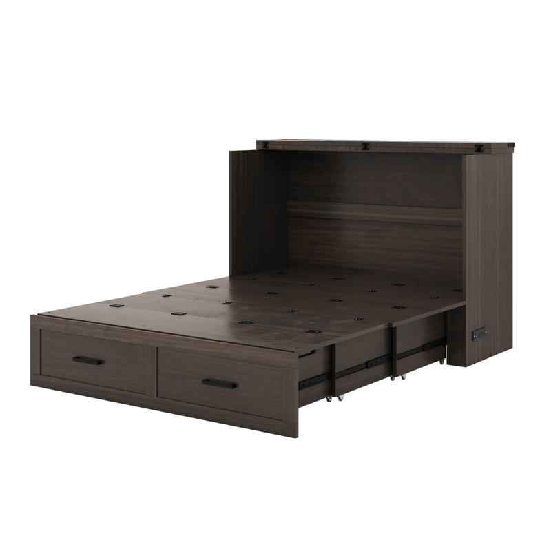 Grand lit escamotable avec station de charge, Gris rustique