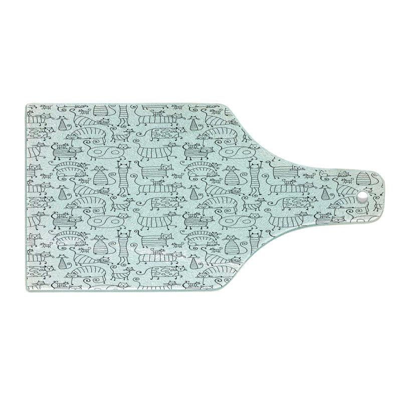 Ambesonne Pet Tempered Glass Cutting Board Kittens Pattern White Black