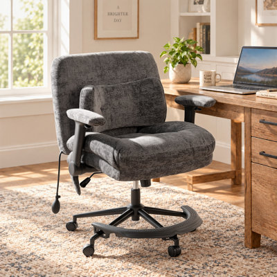 Fauteuil de bureau à dossier large et croisé avec repose-pieds circulaire, design moderne avec soutien lombaire par coussin d'air, accoudoirs réglables en 4D et coussin chauffant