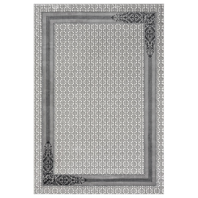 Tapis moderne à bordure abstraite avec cadre moderne 5 x 7 pour tapis de salon, Rectangle 5 pi 3 po x 7 pi 7 po