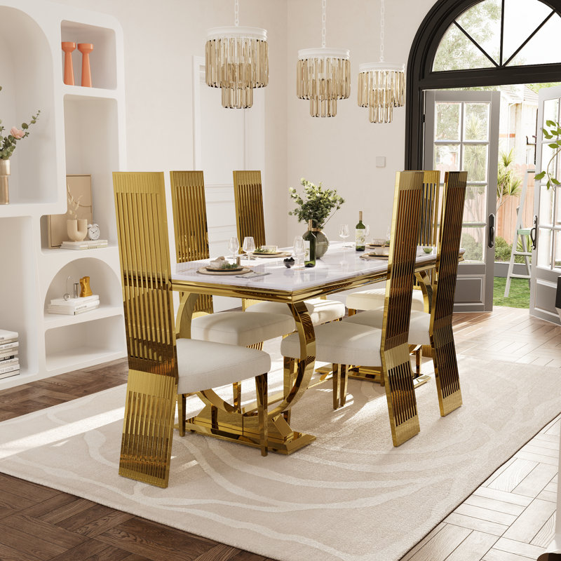 White Dining Chairs With Silver Legs, 4, Gold