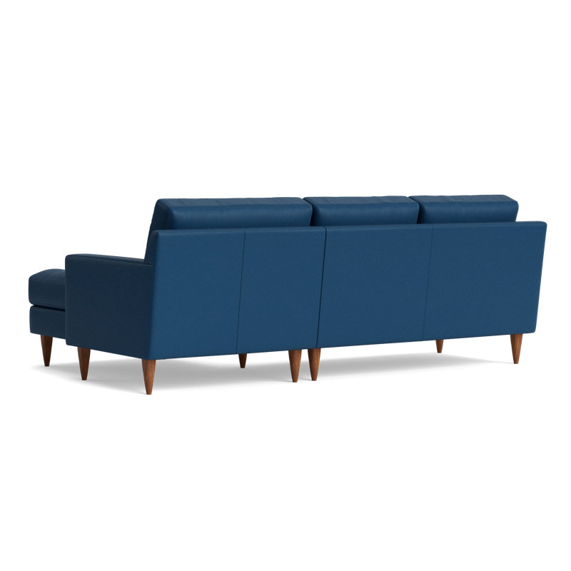 MCM Leather Chaise Sectional, Bison Deep Blue Top Grain Leather, Right Hand Facing