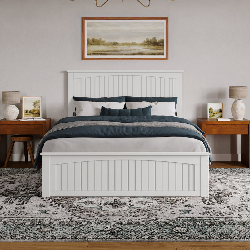 Francoise Solid Wood Low Profile Platform Bed with Matching Footboard, White, Queen