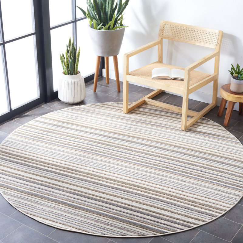 Mcknight Performance Striped Indoor/Outdoor Area Rug, Round 6'7"
