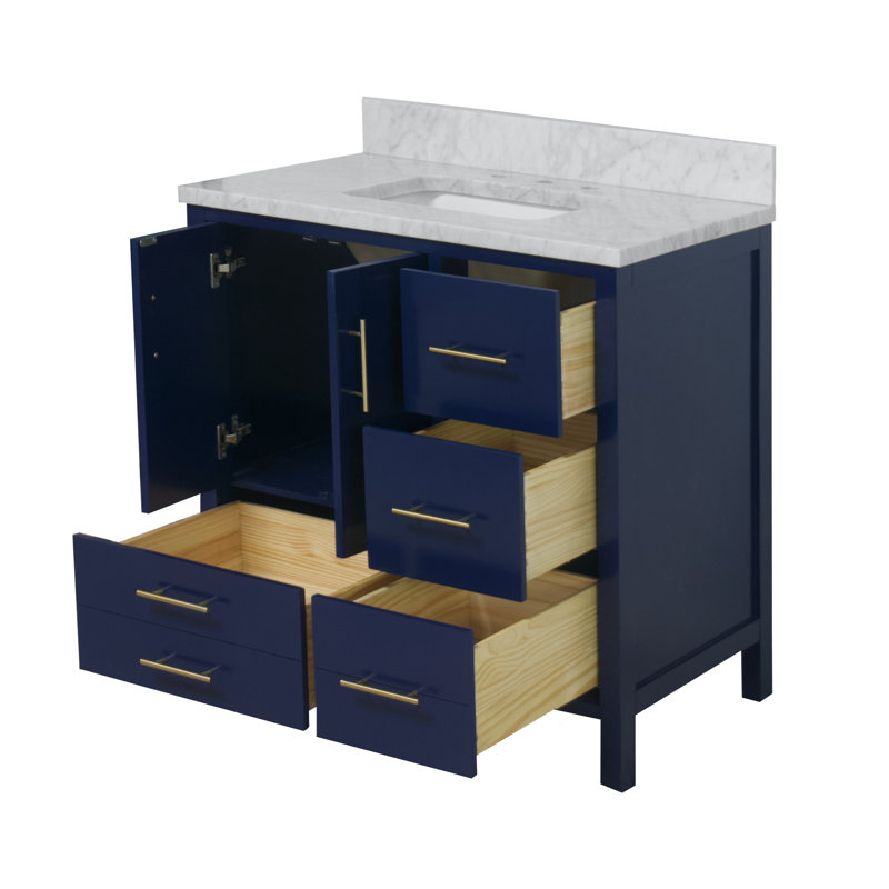 Ensemble de meuble-lavabo simple 36 po Kiara, Bleu royal, Marbre de Carrare