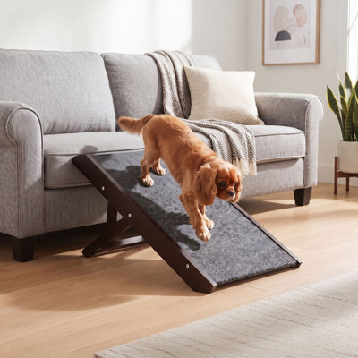 Rampe d'accès pour chien (canapé, lit, voiture) - Rampe pliable en bois avec hauteurs réglables de 12, 14 et 16 pouces - Convient aux petits chiens, chats et chiots - Escalier pour animaux avec tapis antidérapant (Espresso)