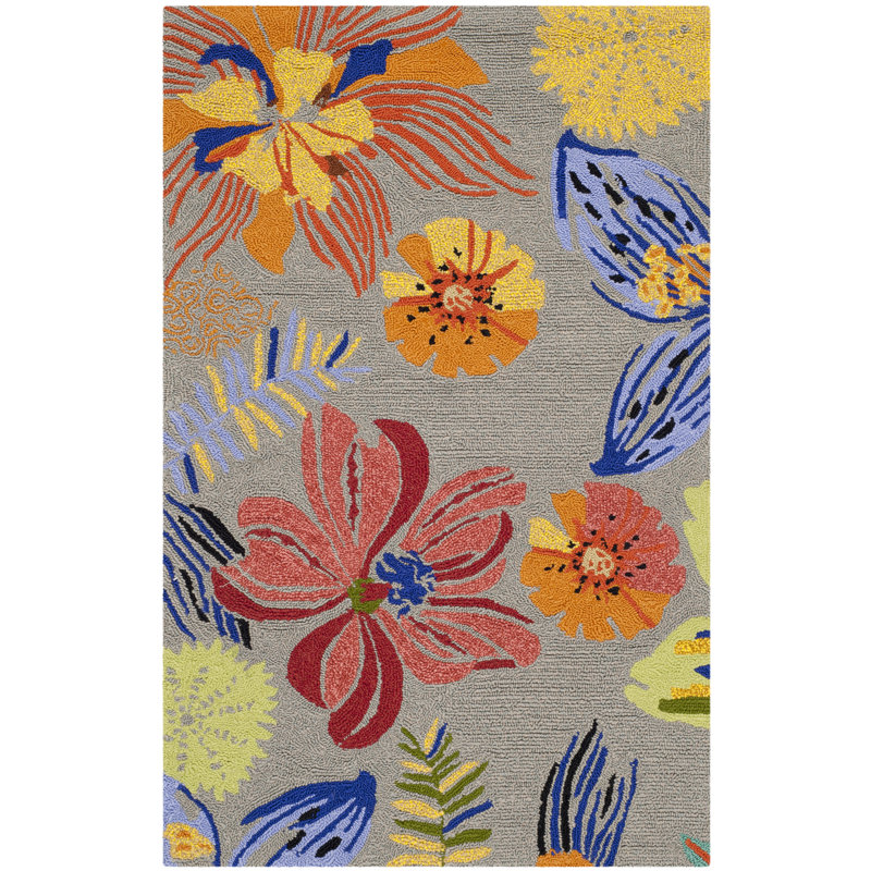 Doyle Hand Hooked Performance Floral Rug, Rectangle 3' x 5'