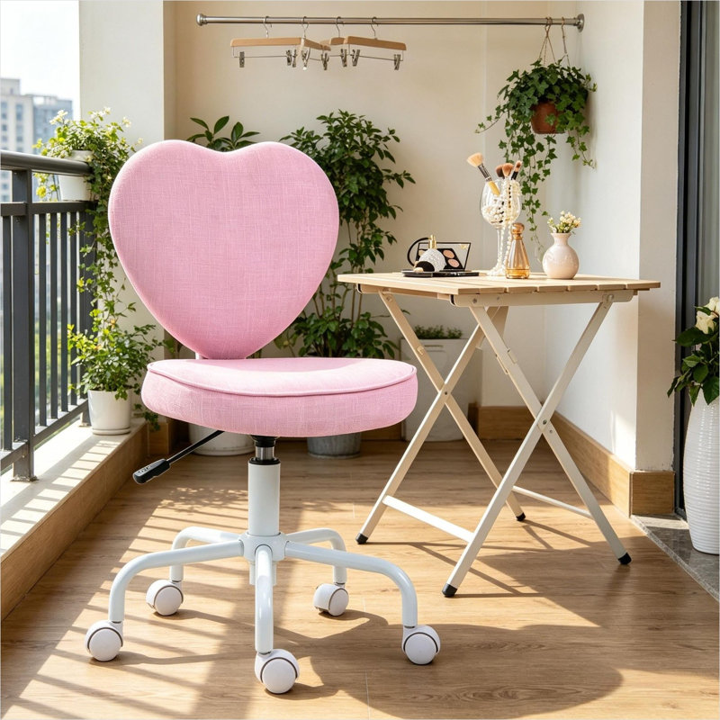 Mobilier de bureau personnel combinant une base en acier et un siège pivotant au design rose et robuste
