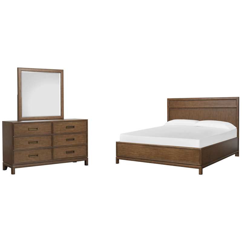 Lit à panneaux et commode double avec miroir de paysage Ivanhoe, Grand