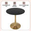Table de salle à manger ronde Leisure Mod Bristol avec plateau en MDF et pied central en acier inoxydable doré - 2 à 3 couverts pour la cuisine et la salle à manger-129624681-136300038