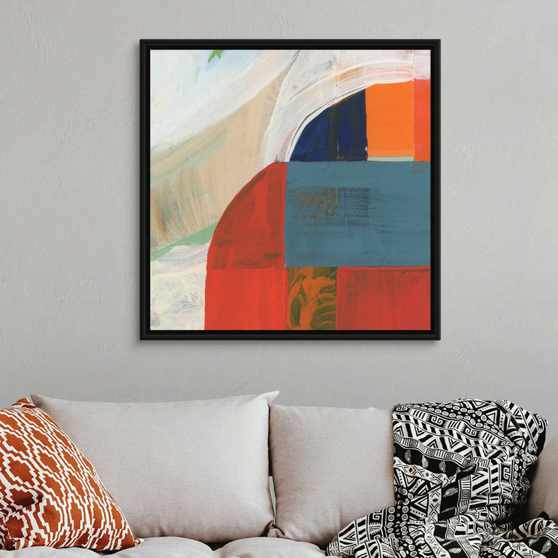Bleu orange III - reproduction d'art, Toile avec cadre noir, H 38 po x l 38 po x P 1,75 po