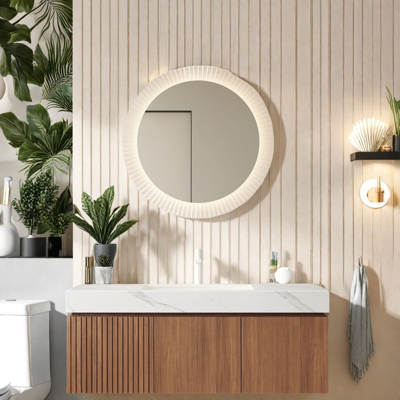 Meuble-lavabo et lavabo spacieux et spacieux, design en pierre et bois de qualité supérieure