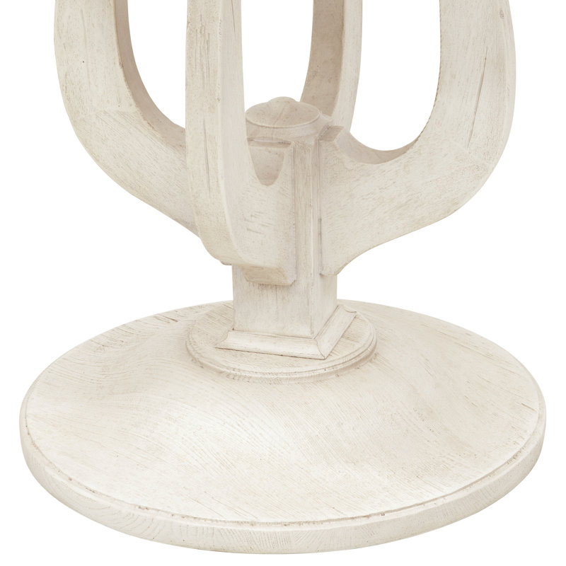 Beige and White Round Wood Entry Table with Harp Base
