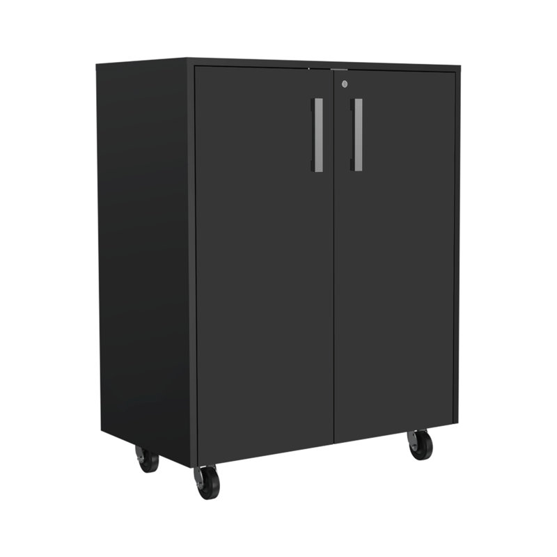 Armoire de rangement, porte double et roulettes