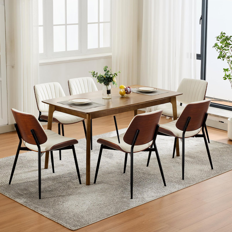 Dining Chairs Set of 2 - Mid Century Modern Upholstered Retro PU Leather Kitchen Chairs