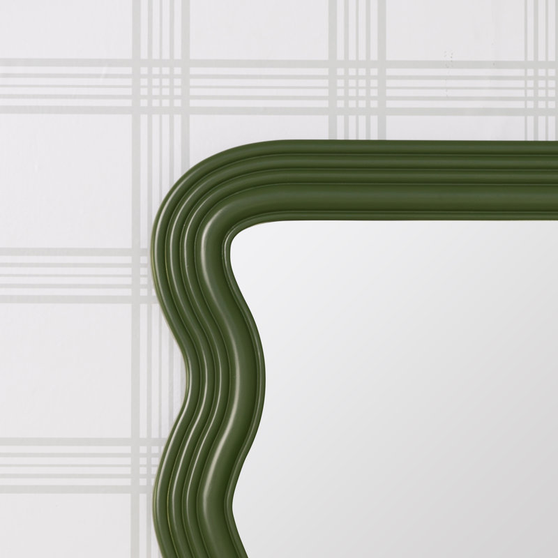 Dark Green Wavy Mirror with Engineered Hardwood Frame