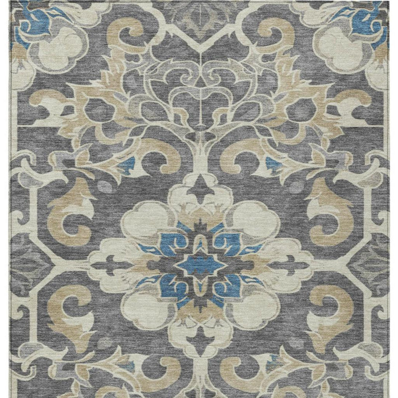 Tapis intérieur / extérieur lavable beige et gris anthracite 10 pi x 14 pi