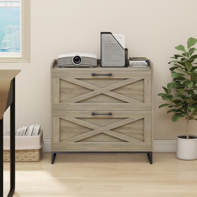 Lateral File Cabinet With Charging Station, Washed Gray