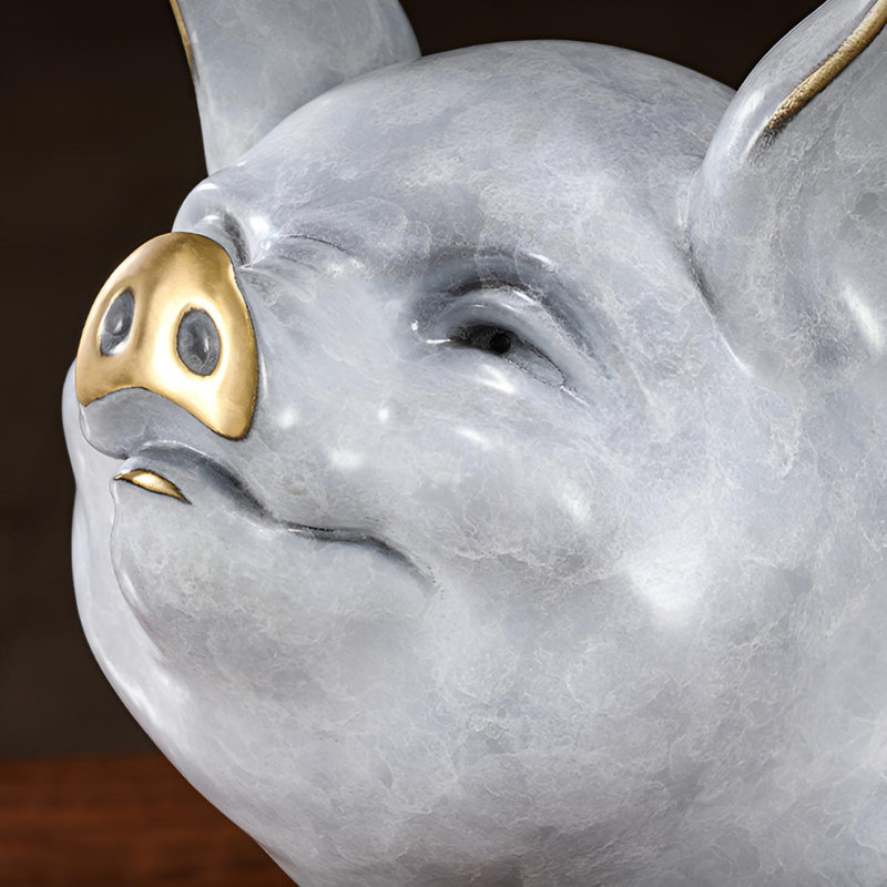 Ornement en laiton Lucky Pig - Exquis Home Decor, H 7,48 po x l 9,84 po x P 4,33 po