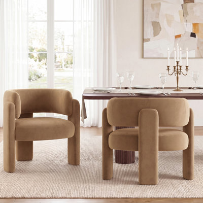 Velvet Upholstered Barrel Dining Armchair