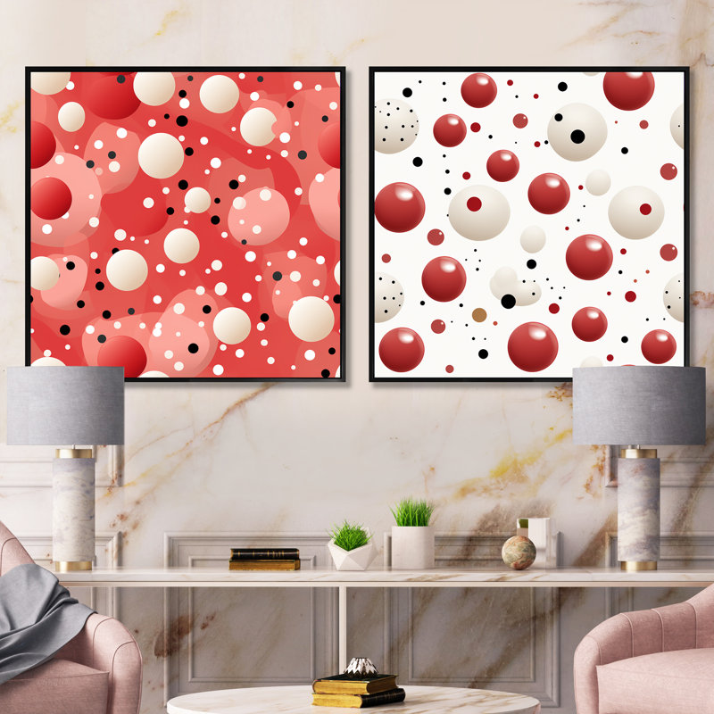 Playful Polka Dots V - Formes abstraites, ensemble de 2 carrés, H 36 po x l 73 po, Cadre flottant noir