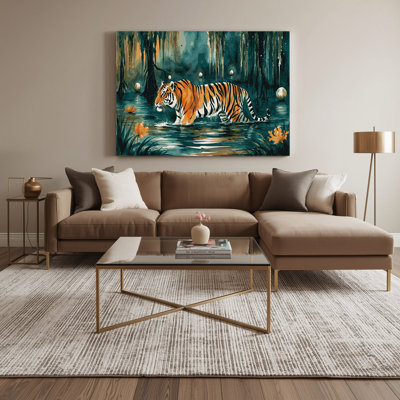 «Big Cats Swamp Tiger», art mural sur toile bleue