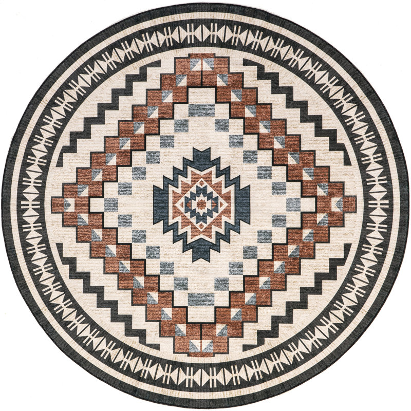 Leighton SpinClean Machine Washable Southwestern Medallion Area Rug, Round 6'