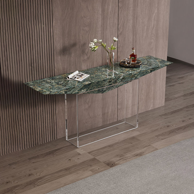 Console en pierre frittée en acrylique transparent, Vert/doré, H 33,46 po x l 59,06 po x P 14,96 po