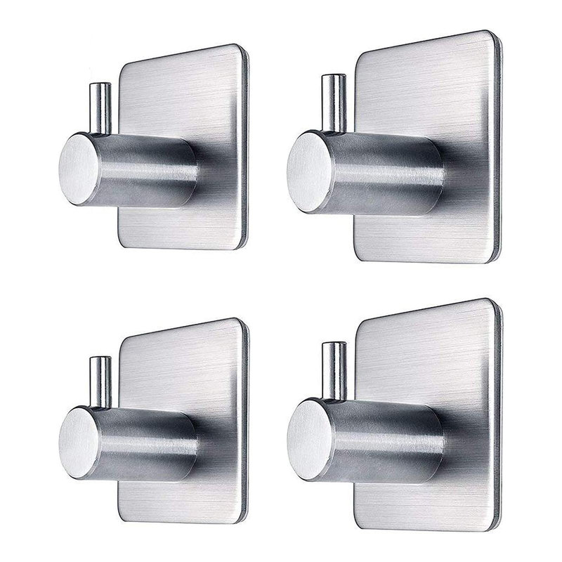 Silver Heavy Duty Adhesive Wall Hooks for Bathroom and Bedroom