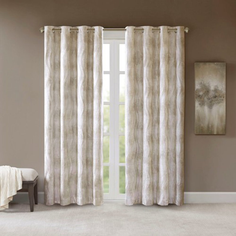 Printed Jacquard Grommet Top Total Blackout Curtain Panel(Only 1 Pc Panel), 95" W x 50" L
