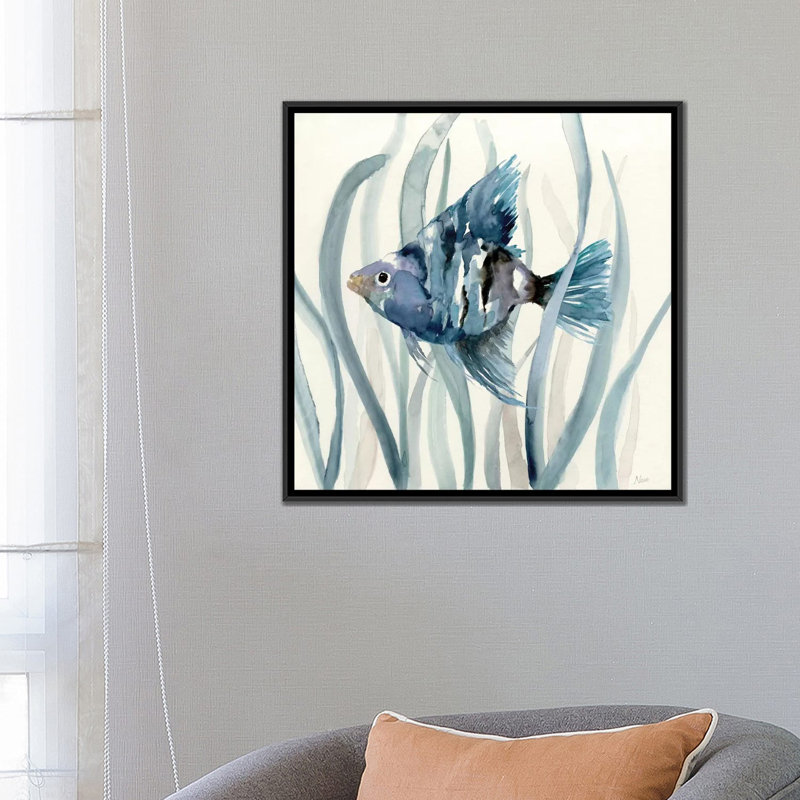 " Fish In Seagrass II " by Nan, 18" H x 18" W x 1.5" D, Black Framed Canvas, No Mat