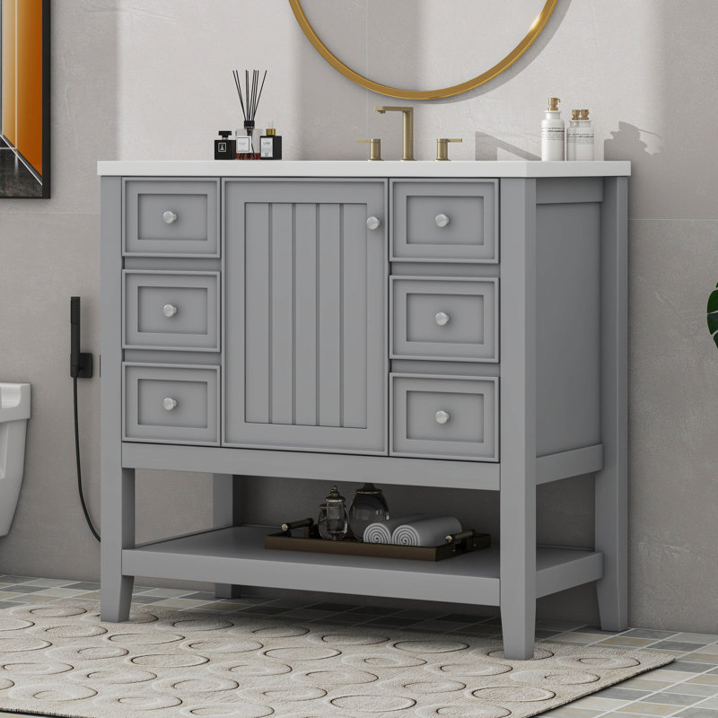 Meuble-lavabo 36 po avec lavabo, une armoire et trois tiroirs 36 po Meuble-lavabo 36 po avec lavabo, une armoire et trois tiroirs