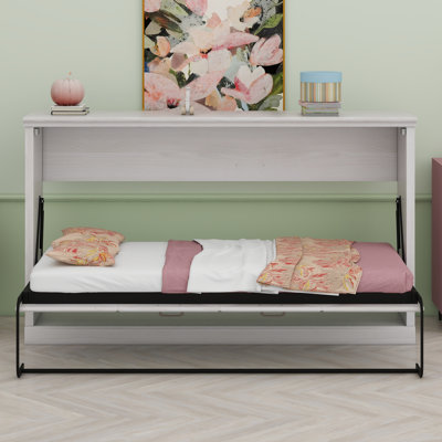 Lit escamotable horizontal, lit escamotable mural, armoire pliante, meuble peu encombrant pour chambre d'amis polyvalente, bureau personnel