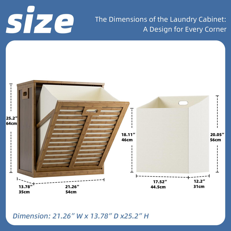 Tilt-Out Bamboo Laundry Hamper with Hidden Removable Basket, 1 Unit, (Walnut), Walnut