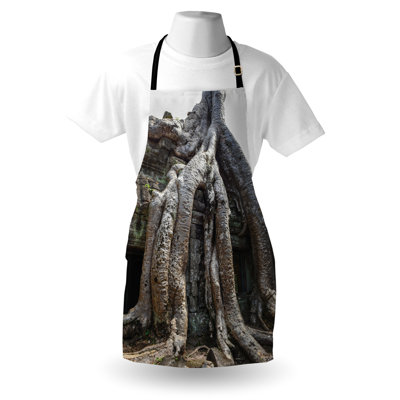 East Urban Home Tree Apron Unisex Historic Landmark in Cambodia Adult Size Dimgray Dark Taupe