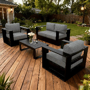 Modern Outdoor Aluminum 4-piece Conversation Set With Coffee Table