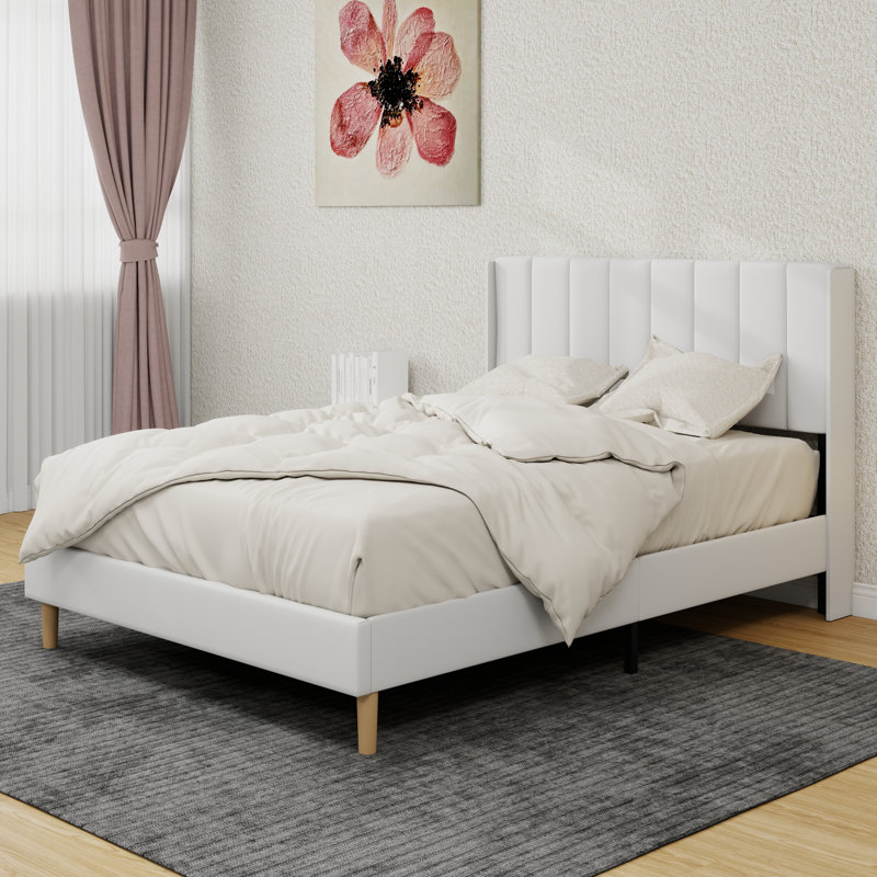 Structure de lit plateforme tapissier, White, Complète