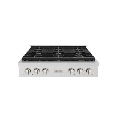 ZLINE Autograph Edition 36 in. Paramount Gas Rangetop with 6 Burners and Porcelain Cooktop in Satin Stainless Steel with Accents