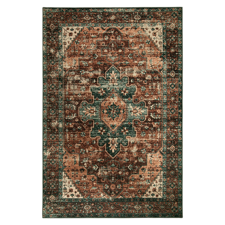 Govan Ultra-Thin Washable Vintage Area Rug Dining Room Rug for Bedroom, Non-Shed Living Room Mat, Indoor Oriental Medallion Hardwood Floor Carpet for Office Home Decor